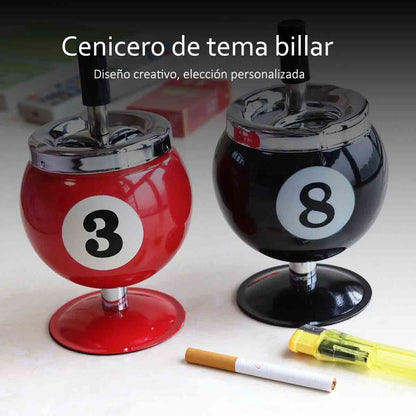 Cenicero de metal creativo de billar de venta caliente con tapa, cenicero con tapa para evitar la ceniza voladora, decoración para oficina.