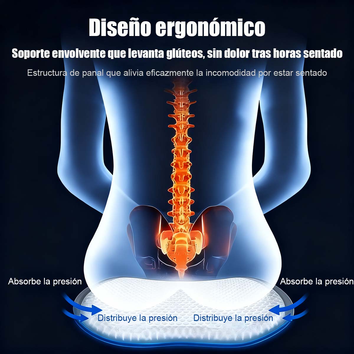 Cojín para glúteos de memoria: El rey de la comodidad. Alivia el dolor de coxis y es ideal para embarazadas, oficina y viajes.