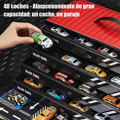 Colección de Coches de Hojalata Clásicos para Niños - Juguete Educativo con Parque de Estacionamiento y Camión Portacontenedores a Fricción