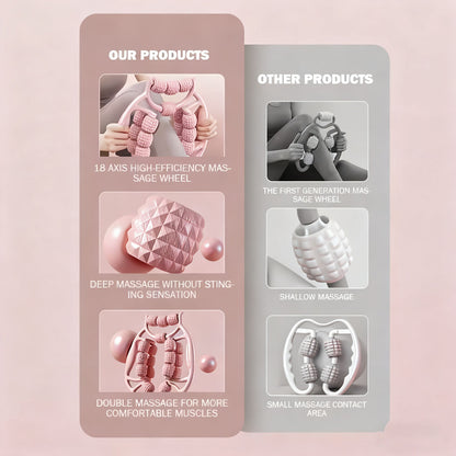 Masážní přístroj na nohy s válci – přístroj na zeštíhlení nohou, kruhový svěrací váleček, relaxace svalů stehen a lýtek, válec na nohy s hrbolky.
