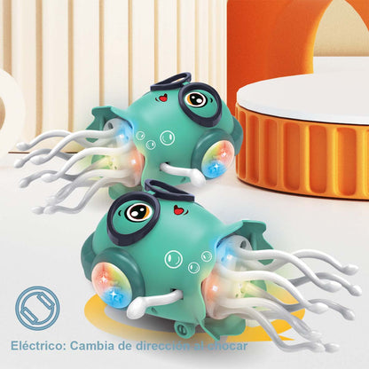 Juguete infantil de pulpo eléctrico, con luces, música y movimiento, efecto medusa con sensores de obstáculos, ideal para relajación y entretenimiento.