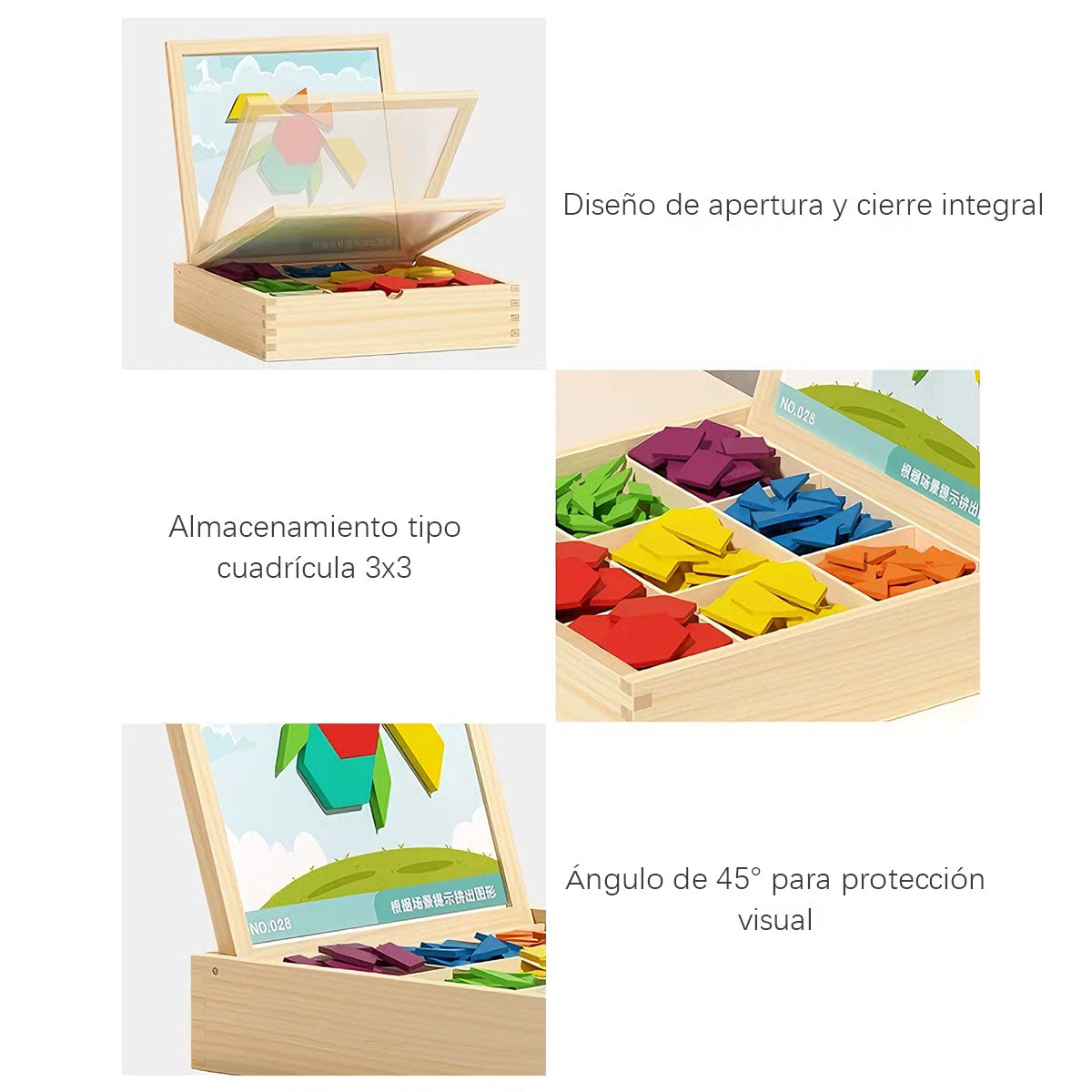 Rompecabezas tangram magnético, mosaico de piezas geométricas con imanes, juguete educativo de madera para niños, creatividad y aprendizaje temprano.