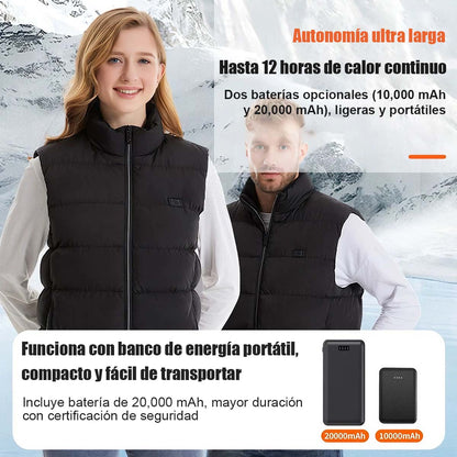 Chaleco térmico de invierno para hombre con doble interruptor y 9 zonas de calefacción, calentamiento inteligente con grafeno, cuello alto y diseño grueso, alimentado por batería.