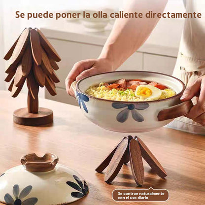 Manteles individuales de madera de haya, decorativos y resistentes al calor; ideales como posavasos, salvamanteles o base para ollas y tazones en el hogar.