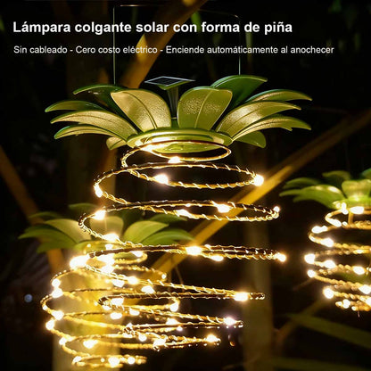 Farol de piña con luz solar, estructura de hierro, cadena de luces LED de hilo de cobre; lámpara colgante impermeable para decoración de jardines exteriores