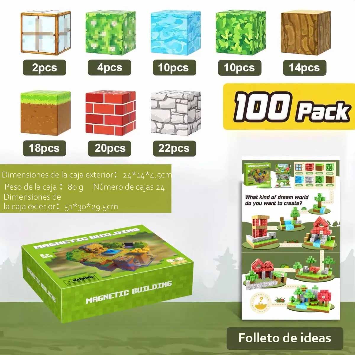 Cubos magnéticos populares "Magnetic Cubes" Bloques magnéticos "Infierno de Bosque" para niños, con piezas magnéticas para construir.