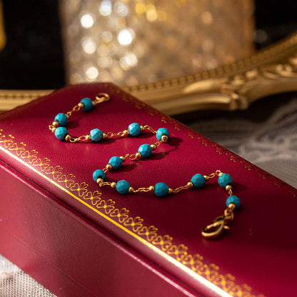 Juego de Joyería Turquesa Vintage: Collar y Pulsera de Cuentas, Estilo Francés Retro y Elegante para Suéter