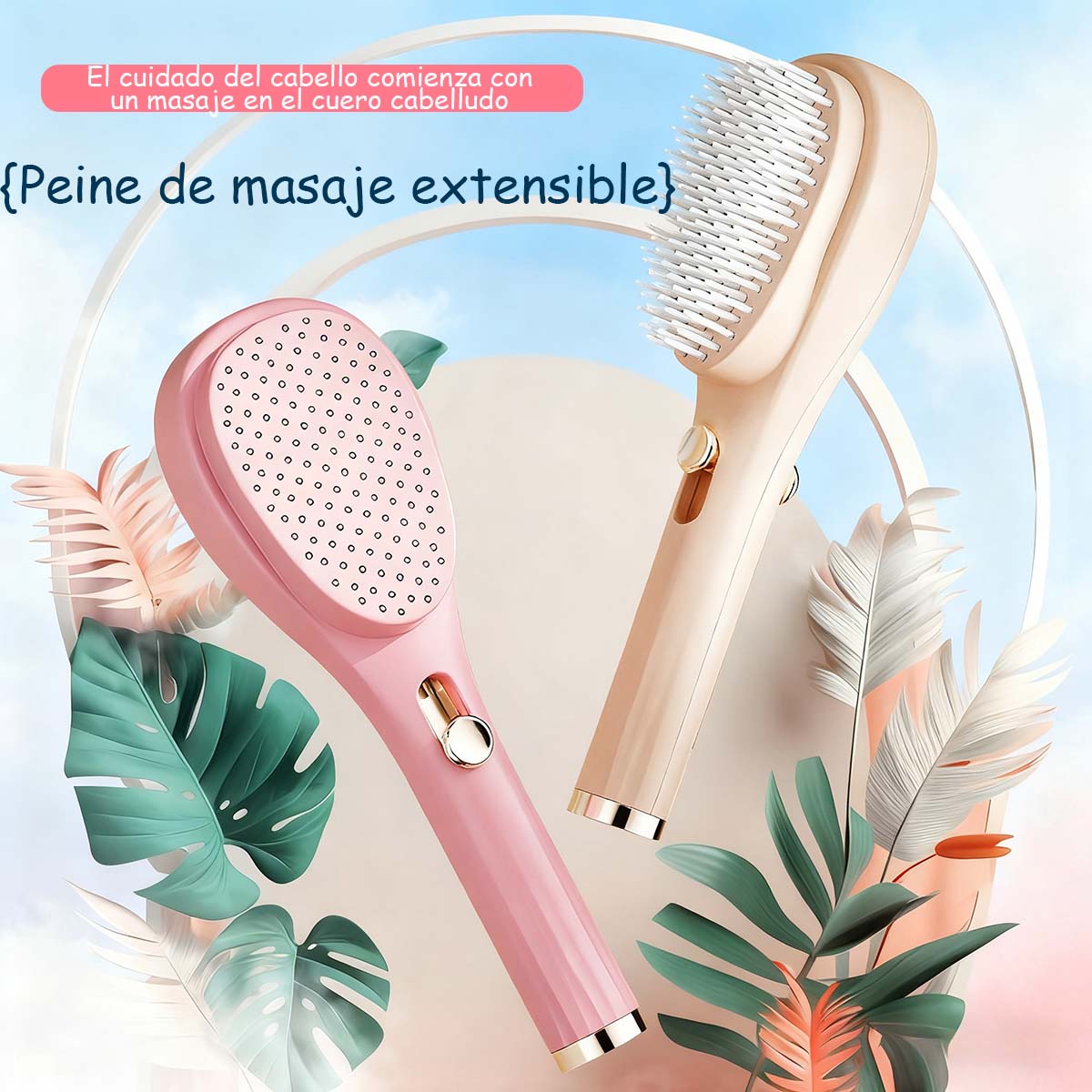 Cepillo portátil y telescópico, peine mágico para masaje, limpia el cuero cabelludo y el cabello roto, antiestático, no daña el cabello, da volumen al cuero cabelludo.