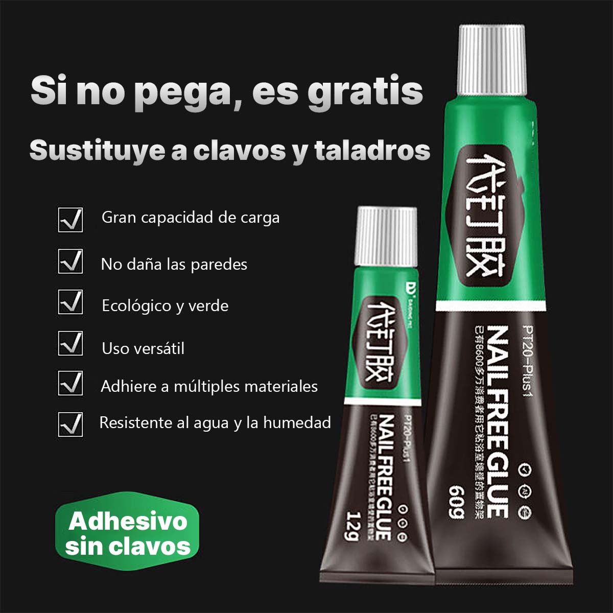 Pegamento universal para uso doméstico - Pegamento sin clavos, ideal para paredes, azulejos, fuerte adherencia, impermeable y a prueba de humedad, también para puertas y ventanas de vidrio.