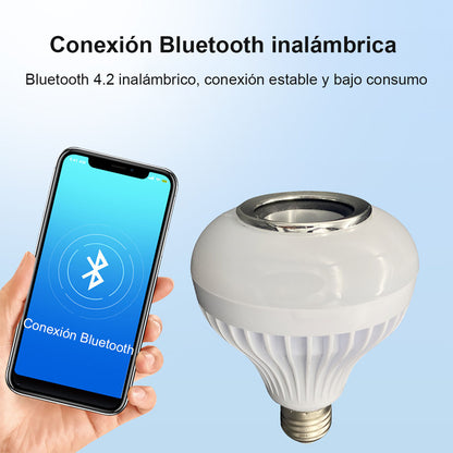 Bombilla RGB Bluetooth con Música LED Bombilla LED con control remoto inalámbrico y altavoz integrado, bombilla multicolor para escenario.