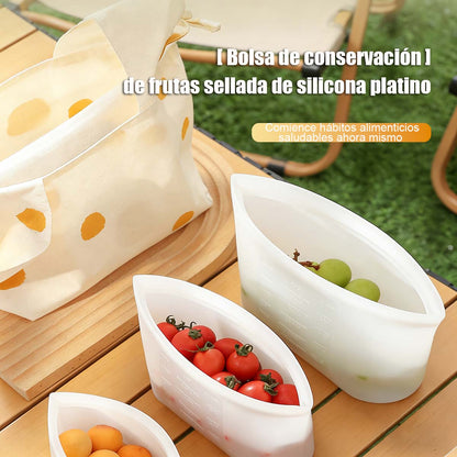 Nuevo set de bolsas de silicona para uso doméstico con cierre hermético | Bolsas gruesas de grado alimenticio para conservación de alimentos, ideales para la cocina, el refrigerador, verduras, alimentos para bebés y para dividir y almacenar.