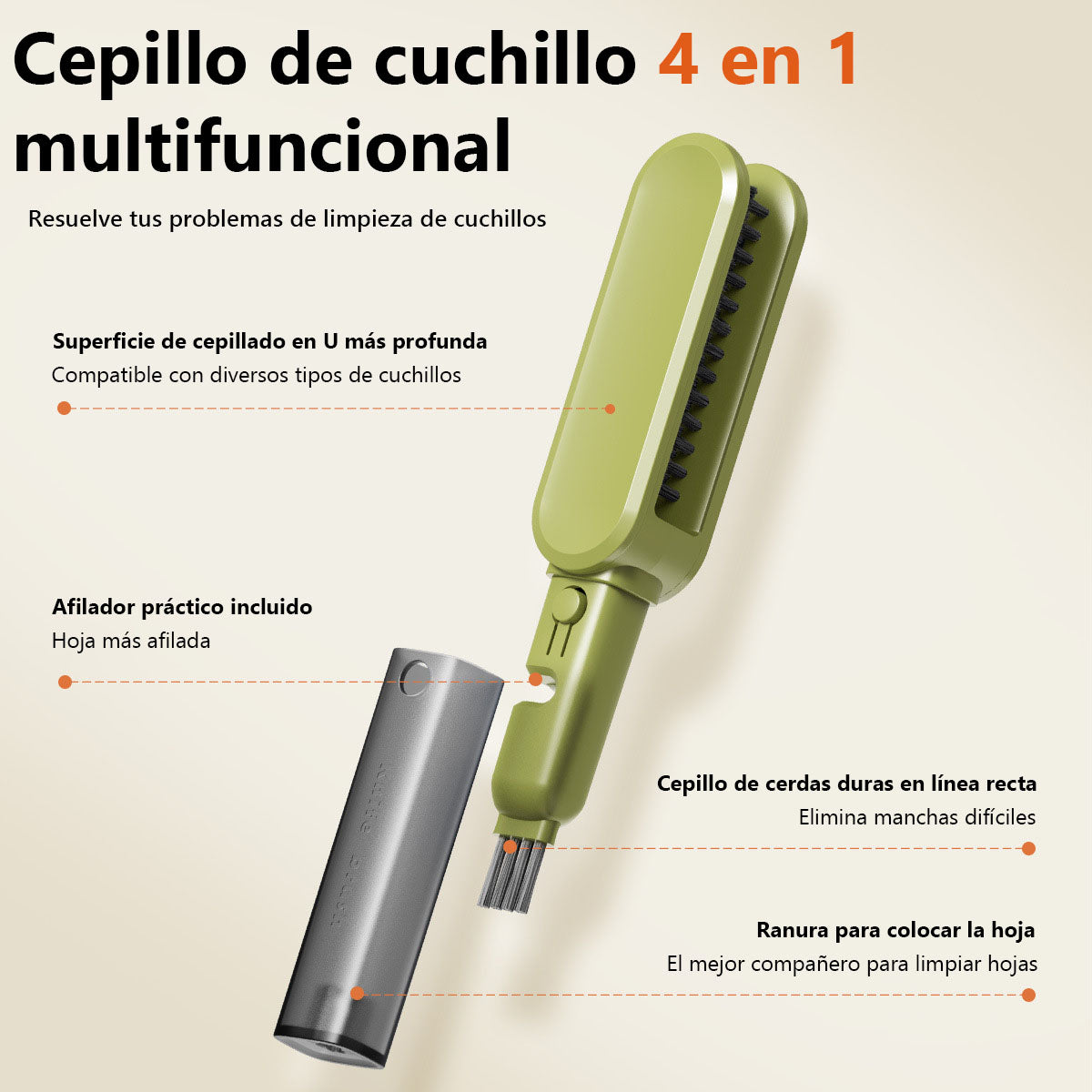Cepillo de limpieza de cuchillos, cepillo de doble cara para limpiar utensilios de cocina, cuchillos, y ranuras, incluido el afilador de cuchillos.
