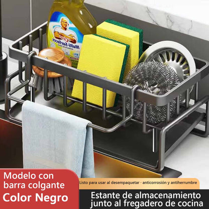 Nuevo estante de cocina para almacenamiento: soporte para paños, escurridor, organizador para esponjas y estropajos, apto para grifos y fregaderos.