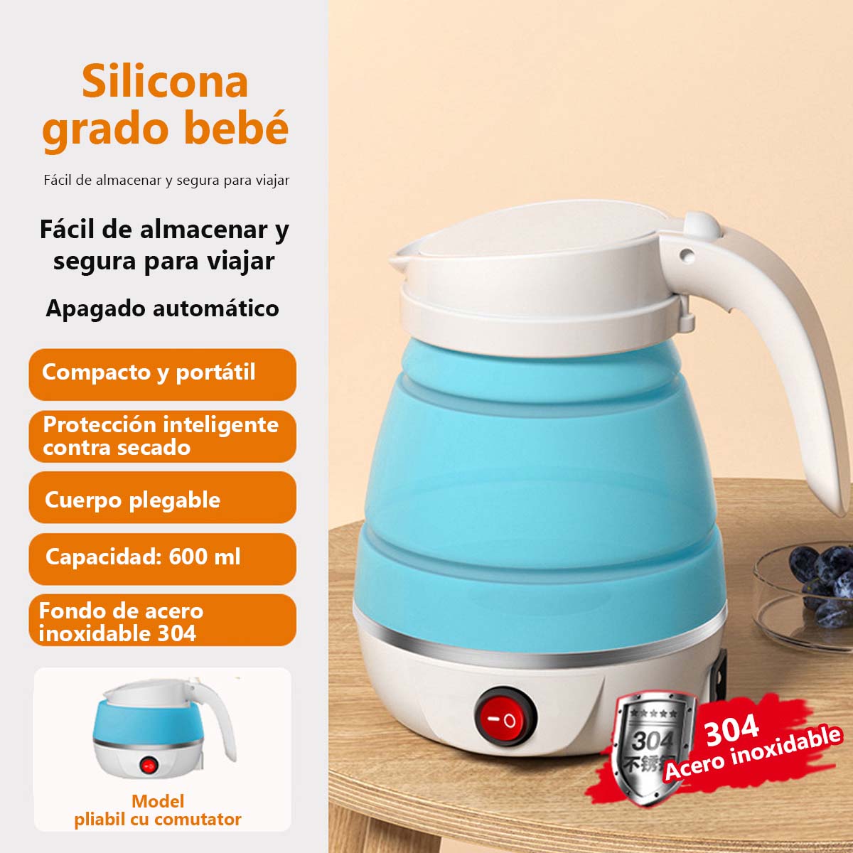 Hervidor portátil plegable, pequeño y compacto para viajes, mini termo eléctrico para mantener el agua caliente, ideal para dormitorios y uso doméstico.