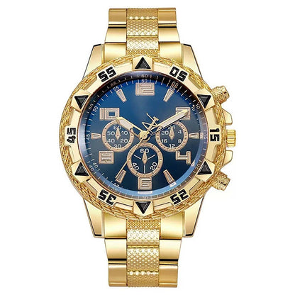 Reloj de cuarzo multifunción para hombres con correa de acero, esfera con escala numérica, cronógrafos de tres subesferas y cristal resistente a la luz azul.