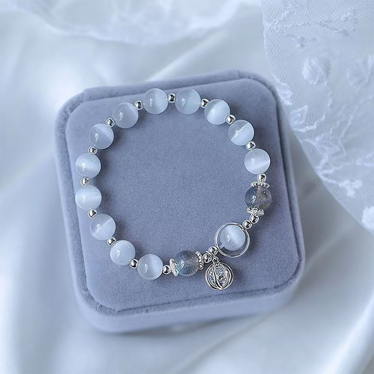 Pulsera de ópalo para mujer, pulsera de aguamarina, pulsera de piedra lunar gris, pulsera de cristal natural, accesorio de mano con estilo versátil y elegante.