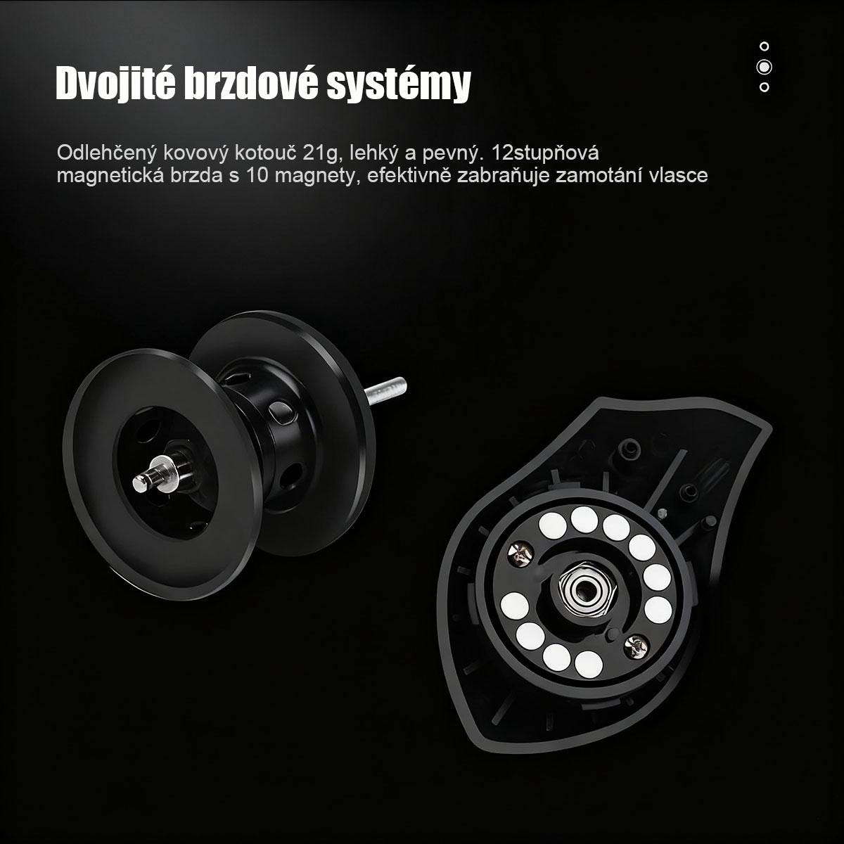 Bezpečnostní kovový černo-červený naviják s kapkovitou cívkou, set prutu na přívlač, daleké náhozy, naviják na lov z mostu a na člunu, speciálně pro lov parmy.