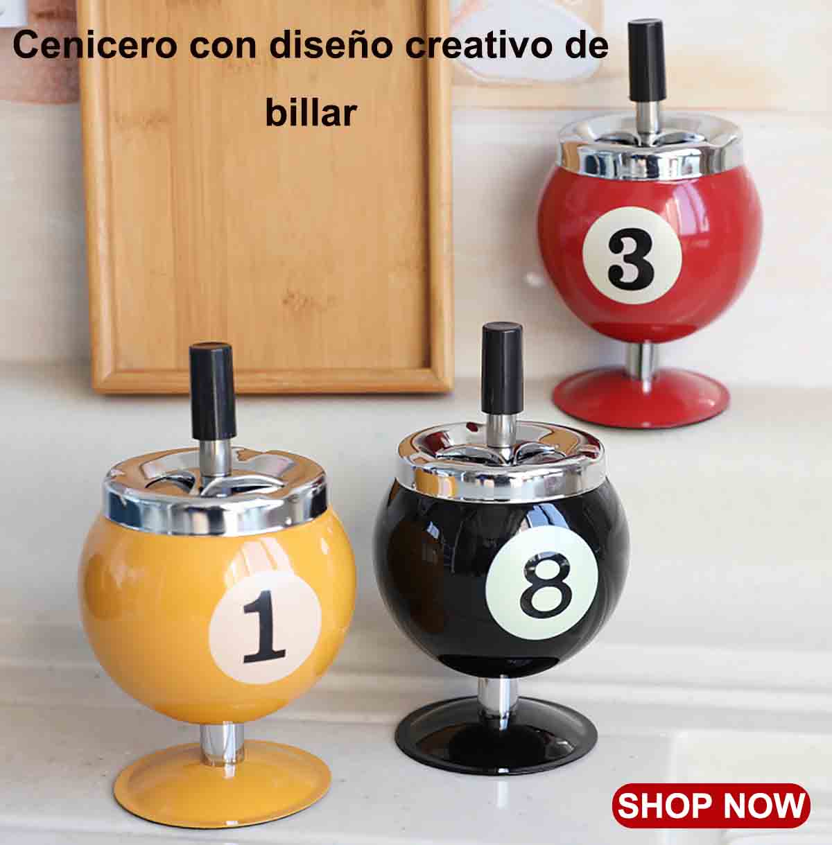 Cenicero de metal creativo de billar de venta caliente con tapa, cenicero con tapa para evitar la ceniza voladora, decoración para oficina.