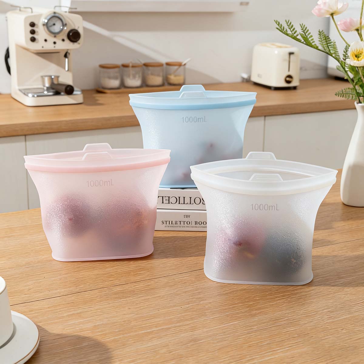 Nuevo set de bolsas de silicona para uso doméstico con cierre hermético | Bolsas gruesas de grado alimenticio para conservación de alimentos, ideales para la cocina, el refrigerador, verduras, alimentos para bebés y para dividir y almacenar.