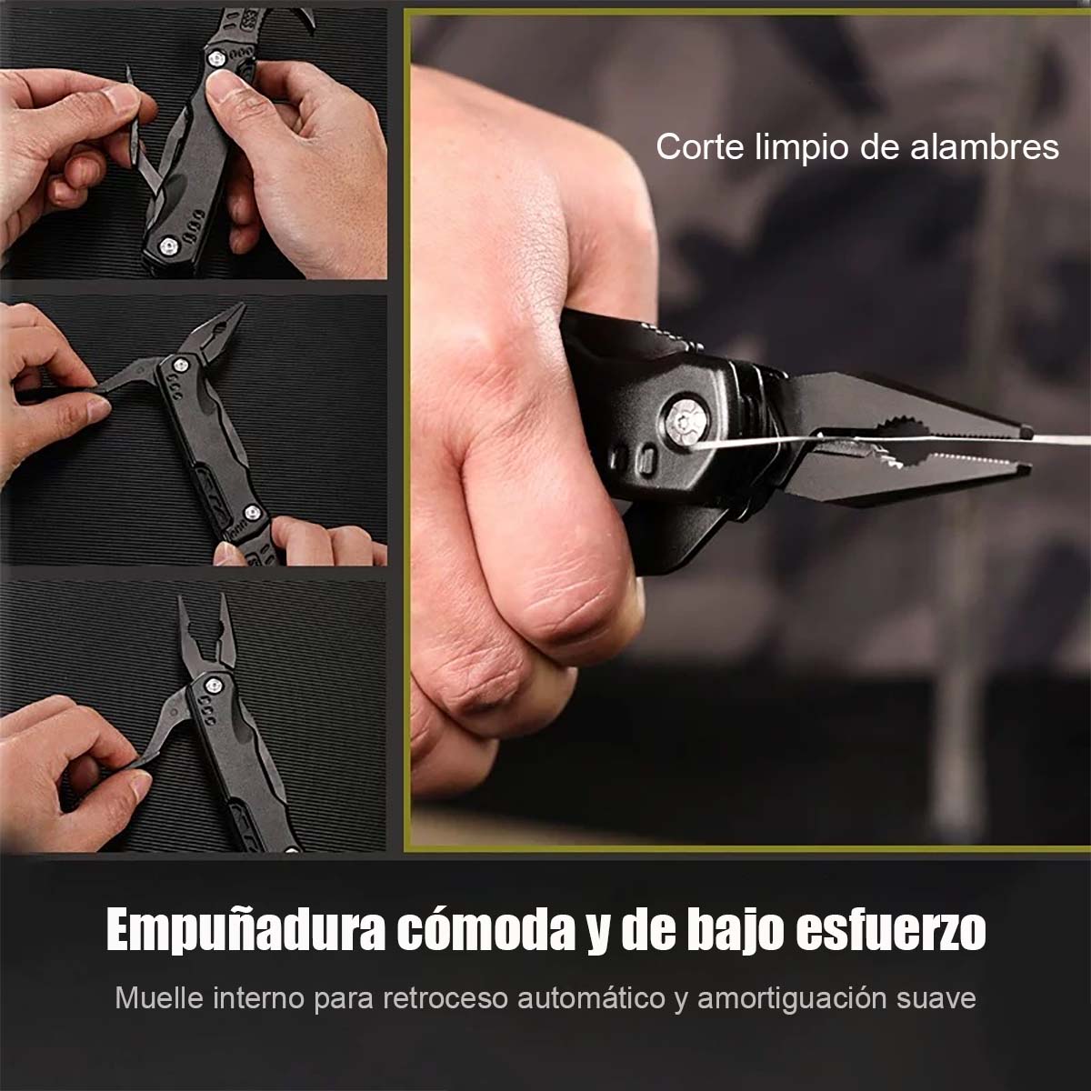 Martillo multifuncional portátil para exteriores, alicates de trabajo, martillo de uña de acero inoxidable negro, herramienta de carpintería, camping e instalación de emergencia.