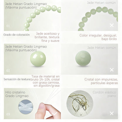 Pulsera de jade Hetian para mujer y hombre, cuentas redondas de hielo translúcido. Amuleto de la suerte, estilo ligero y lujoso, delicado y exclusivo