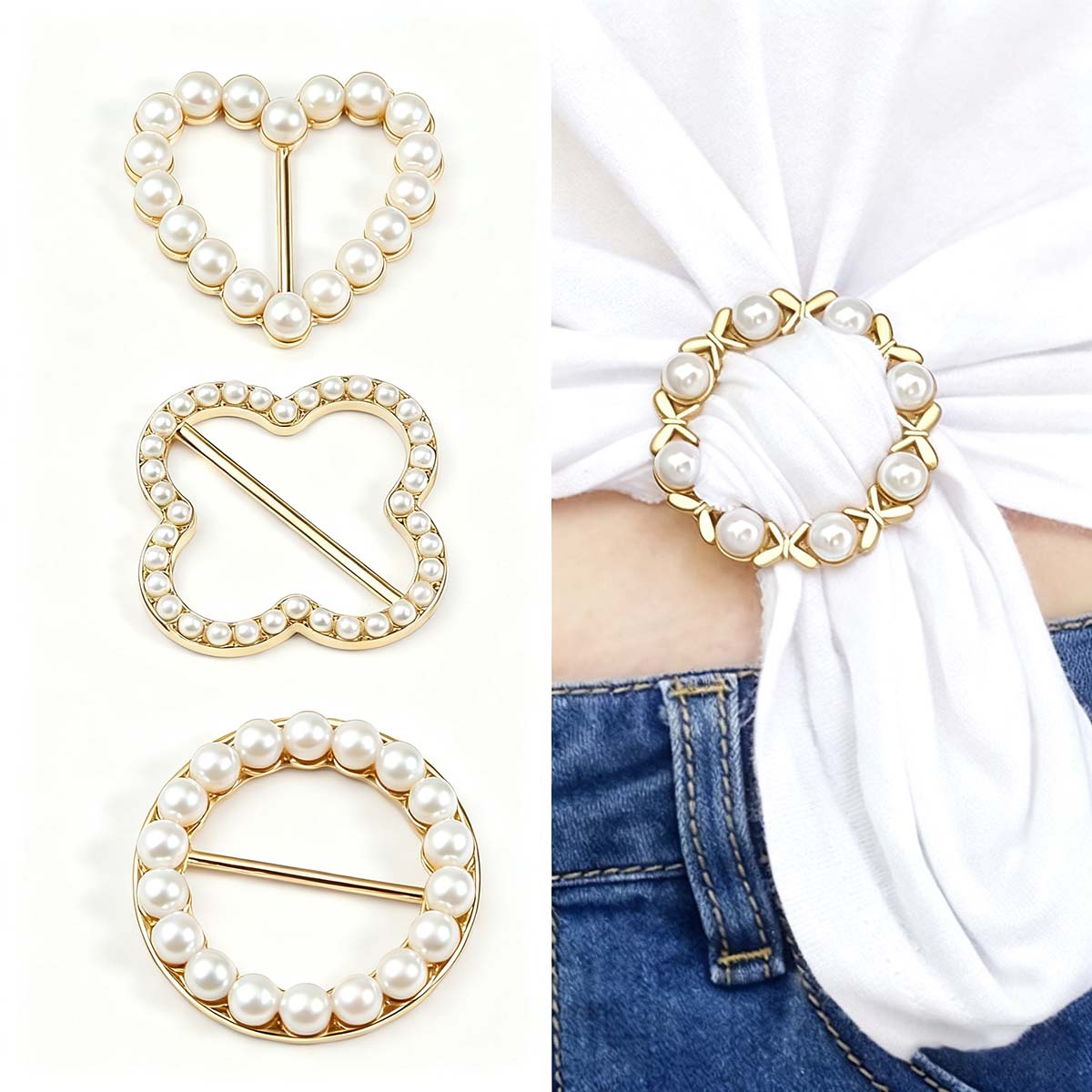 Broche para camisa, clip para ajustar el bajo de la ropa, crear nudos decorativos o fijar pañuelos; accesorio elegante para mujer, ideal para estilizar la cintura.