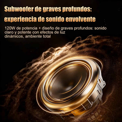 Altavoz Bluetooth inalámbrico tope de gama estilo Harman, altavoz de escritorio para el hogar, con control por voz y diseño de cristal; subwoofer inteligente de bajos profundos.