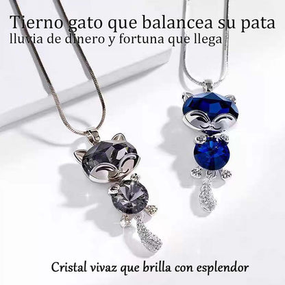 Gargantilla Elegante con Gatito de Cristal: Un collar largo versátil con estilo coreano, el accesorio perfecto para tus looks.