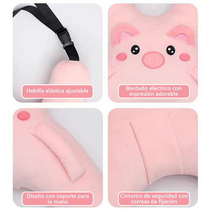 Almohada de viaje para niños en el asiento trasero del automóvil, almohada de apoyo para cuello y cintura, diseño anti-ahogo con adorables personajes de dibujos animados, ideal para dormir durante viajes.