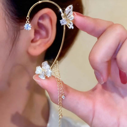 Nuevo modelo, elegante y moderno, pendientes de mariposa y flor con diamantes brillantes, pendientes sin perforación para mujeres, con borlas.