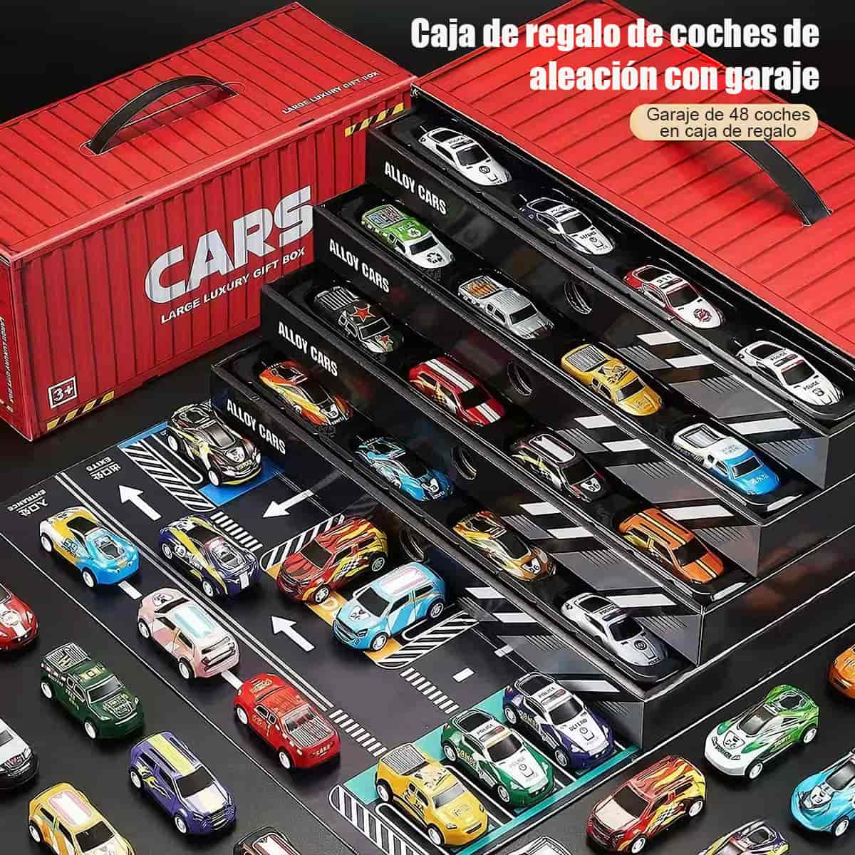 Colección de Coches de Hojalata Clásicos para Niños - Juguete Educativo con Parque de Estacionamiento y Camión Portacontenedores a Fricción