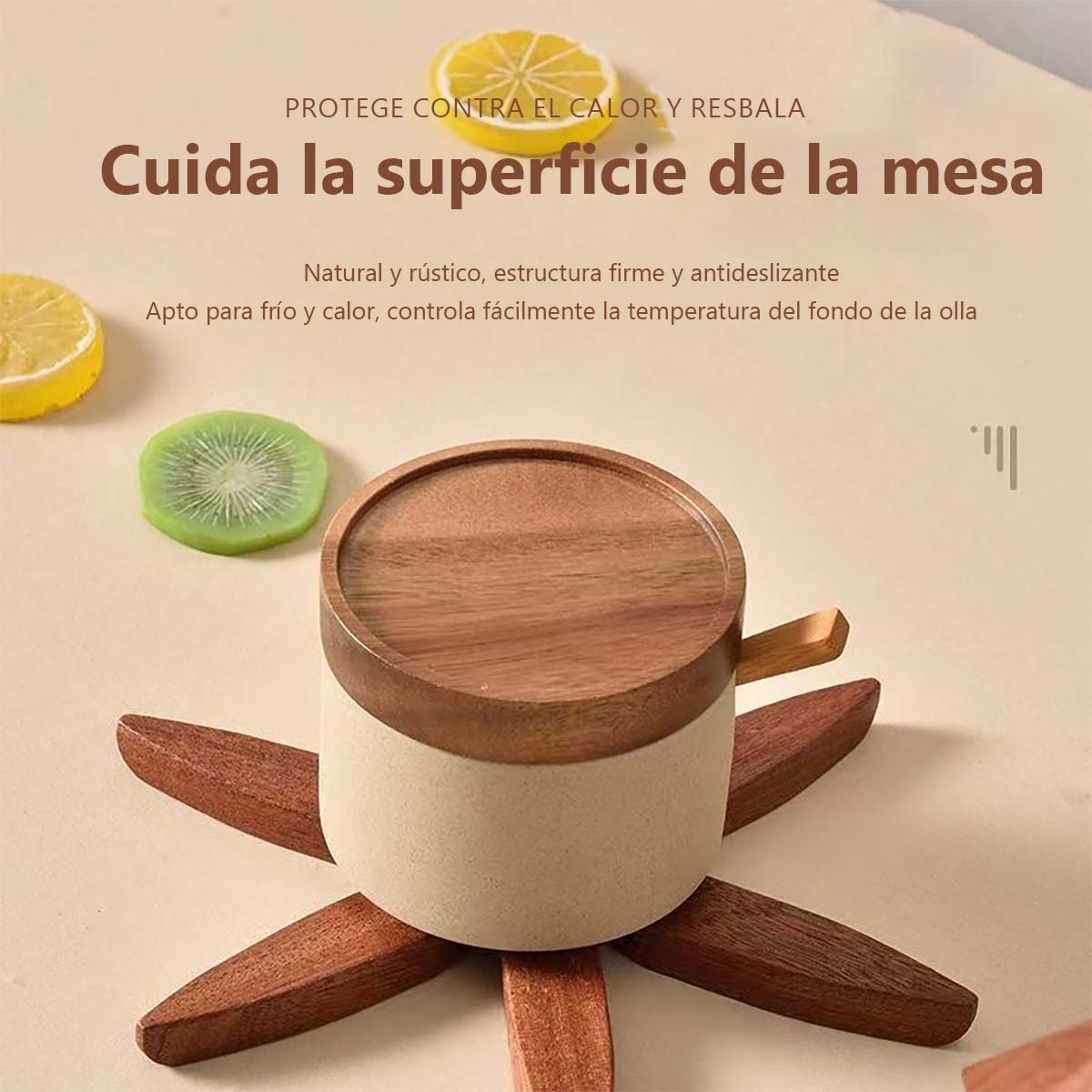 Manteles individuales de madera de haya, decorativos y resistentes al calor; ideales como posavasos, salvamanteles o base para ollas y tazones en el hogar.