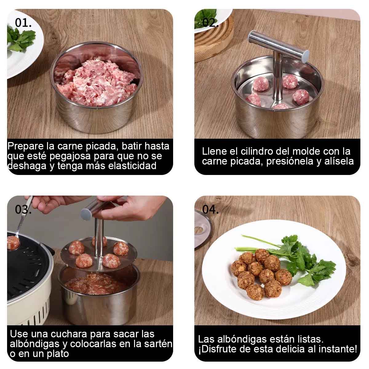 "Herramienta para hacer albóndigas de acero inoxidable para el hogar, molde de cocina, ideal para hacer albóndigas, bolas de carne o de pescado, herramienta versátil para uso comercial y diario."