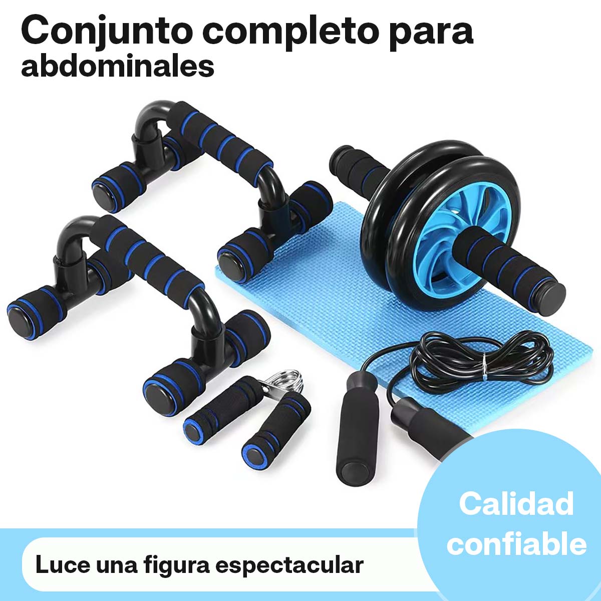 Kit de Entrenamiento Abdominal: Rueda Abdominal + Soporte para Flexiones con Empuñaduras Esponjosas.