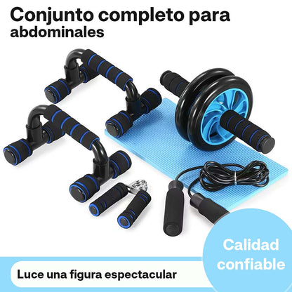 Kit de Entrenamiento Abdominal: Rueda Abdominal + Soporte para Flexiones con Empuñaduras Esponjosas.