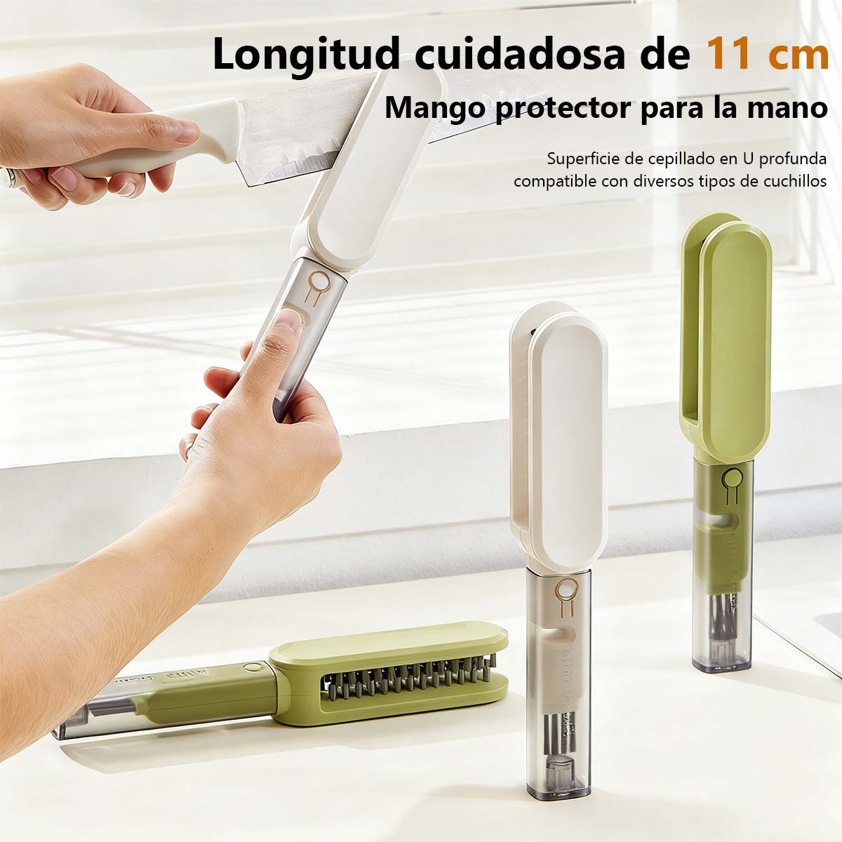 Cepillo de limpieza de cuchillos, cepillo de doble cara para limpiar utensilios de cocina, cuchillos, y ranuras, incluido el afilador de cuchillos.