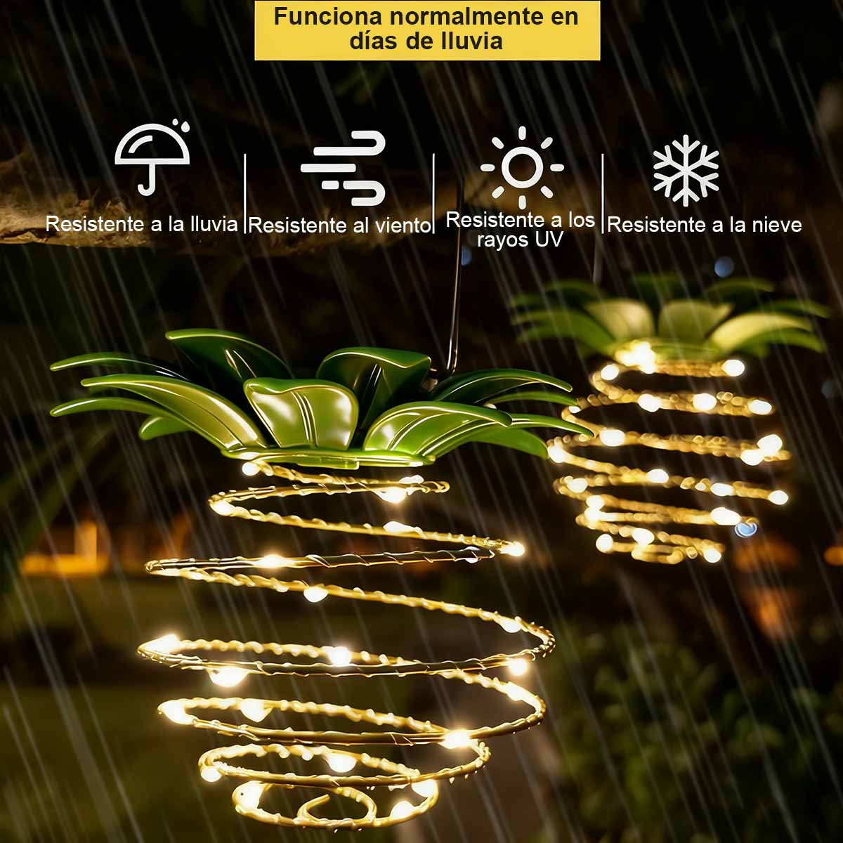 Farol de piña con luz solar, estructura de hierro, cadena de luces LED de hilo de cobre; lámpara colgante impermeable para decoración de jardines exteriores