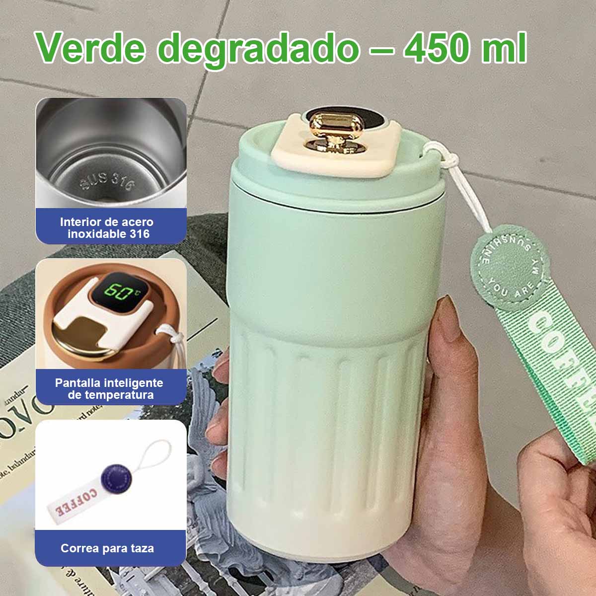 Nueva botella térmica inteligente con indicador de temperatura, de acero inoxidable 316, para hombre y mujer. Taza de café de alta estética, portátil y de diseño minimalista.
