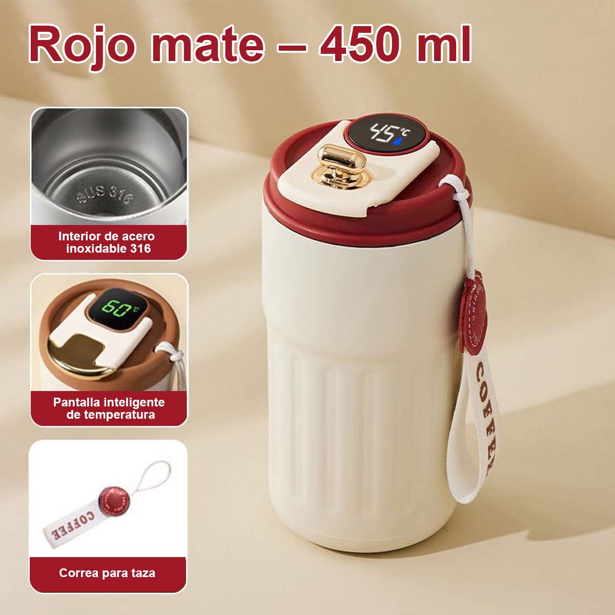 Nueva botella térmica inteligente con indicador de temperatura, de acero inoxidable 316, para hombre y mujer. Taza de café de alta estética, portátil y de diseño minimalista.