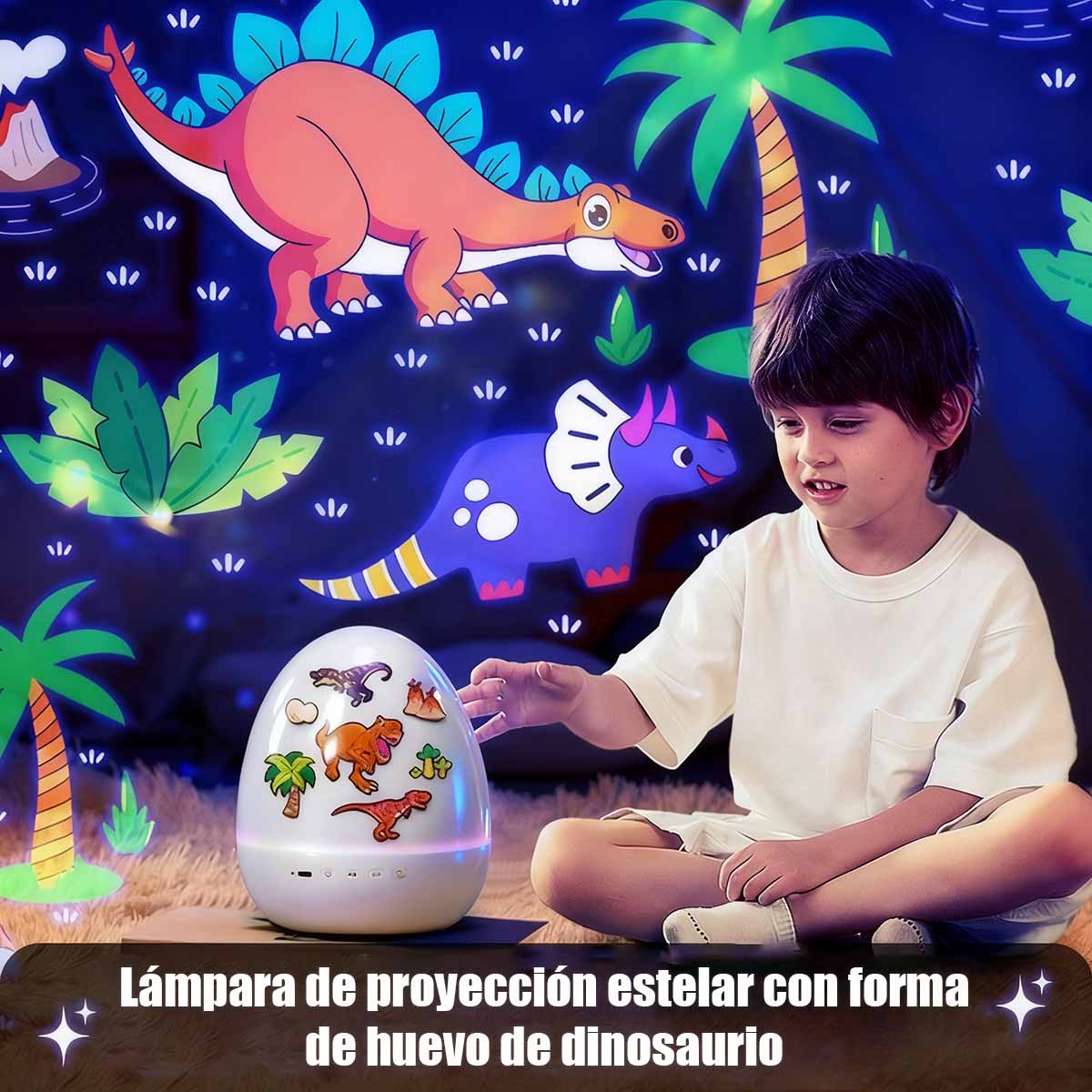 Proyector de cielo estrellado con forma de huevo de dinosaurio, lámpara de noche para dormitorio, crea un ambiente mágico con estrellas por toda la habitación, ideal para habitaciones infantiles.