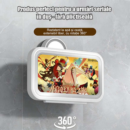 Cutie rotativă 360° pentru telefon, rezistentă la apă, pentru baie | Suport de perete pentru baie, duș, bucătărie, cu ventuză, ideal pentru cei care preferen comoditatea.