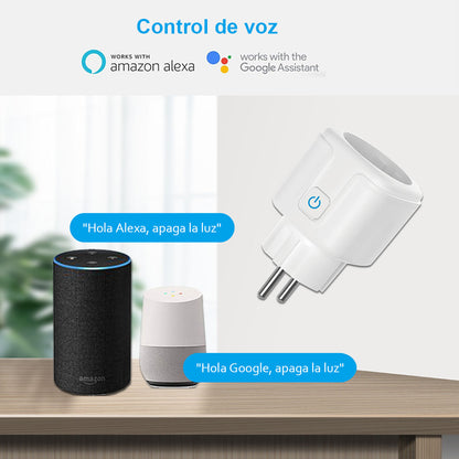 Enchufe inteligente WiFi con enchufe tipo europeo, 16A, con medición de consumo eléctrico, control remoto por voz con Alexa y desde el teléfono móvil.