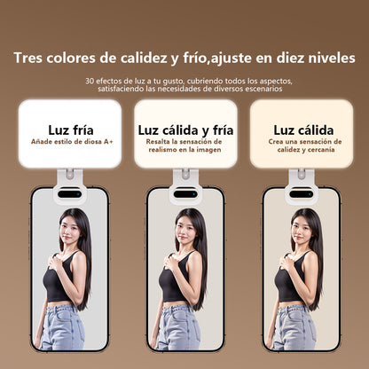Luz de relleno con clip para móvil, portátil para selfies; iluminación para fotografía y video al aire libre; luz de bolsillo para iluminación de pantalla completa