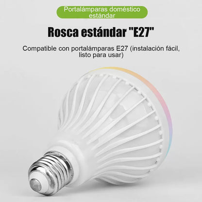 Bombilla RGB Bluetooth con Música LED Bombilla LED con control remoto inalámbrico y altavoz integrado, bombilla multicolor para escenario.
