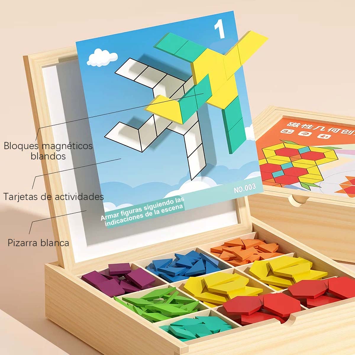 Rompecabezas tangram magnético, mosaico de piezas geométricas con imanes, juguete educativo de madera para niños, creatividad y aprendizaje temprano.