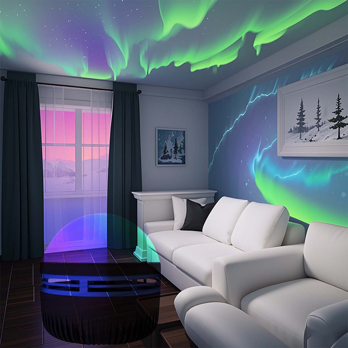 Lámpara estrellada 5V Aurora Boreal LED — proyector, luz nocturna ambiental, pequeña bola mágica, lámpara festiva con efecto de ondas de agua para cabecera de cama.