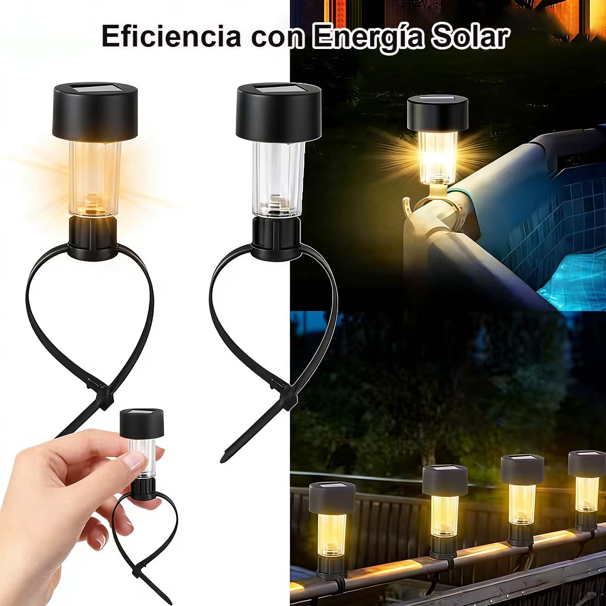 Luz solar de jardín de nuevo modelo · Lámpara con bridas para vallas y barandillas · Luz decorativa impermeable para balcón
