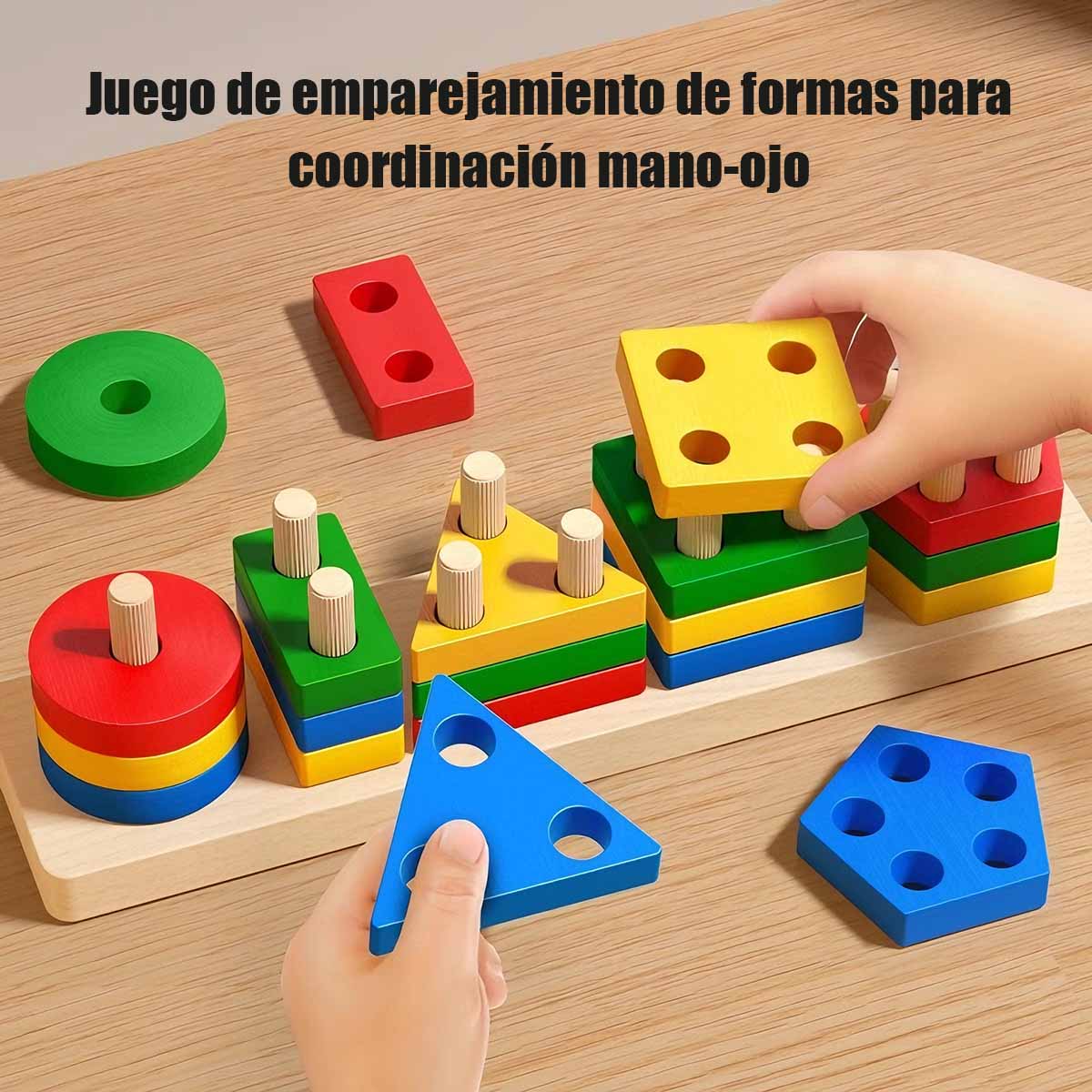 Juego Montessori de Pilares Geométricos - Juguete educativo de bloques para niños de 1 a 3 años, para niños y niñas, ideal para emparejar formas.