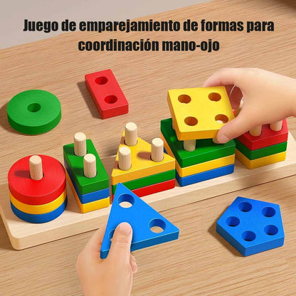 Juego Montessori de Pilares Geométricos - Juguete educativo de bloques para niños de 1 a 3 años, para niños y niñas, ideal para emparejar formas.