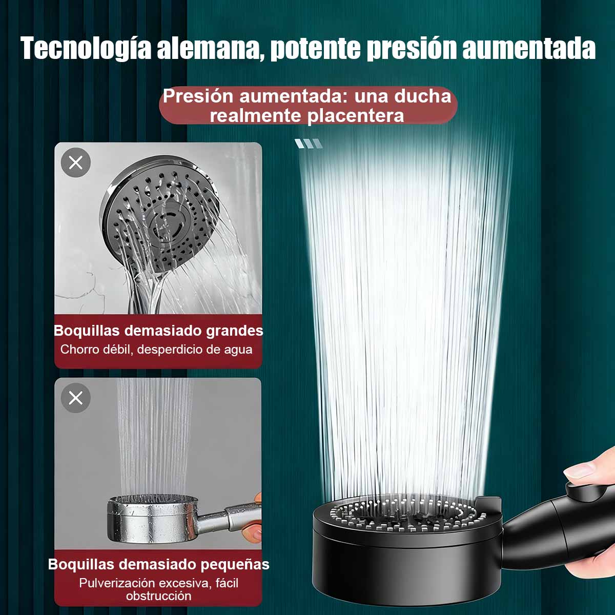Cabezal de ducha de alta presión, juego completo para baño doméstico, con potente chorro, función de presurización y filtrado, compatible con calentadores de agua.